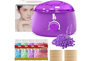 CREACLOUD Calentador de Cera Depilatoria Profesional - Máquina de Cera Caliente para Depilación Rápida en Cara, Axilas y Cuerpo, Kit Completo 4 Ceras, Compacto, Portátil y Seguro para Piel Sensible (Violeta)