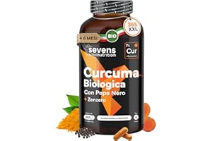 Curcuma Capsule BIO Vegane ad Alto Dosaggio - 365 Capsule di Curcuma con Piperina e Zenzero - Integratore Articolazioni e Ossa – Sevens Nutrition