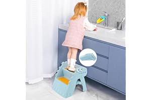 Growaystory Marchepied Pliable pour Enfant, 2 marches, Antidérapant, Anti-basculement, Marche Enfant pour Salle de Bain et Cuisine (Bleu)