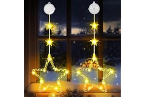 OUILA LED Sterne Weihnachtsbeleuchtung Innen, Fensterbeleuchtung Weihnachten Weihnachtsdeko Fenster mit Saugnäpfe & Timer Lichterkette Weihnachten Leuchtstern Fenster(Warmweiß)