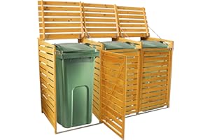 Cache Poubelle Triple en Bois à Portes Verrouillables, Abris Poubelles de Jardin pour Entreposage de 3 Bacs Poubelles Standard de 240 litres - 120cm x 198cm x 81cm