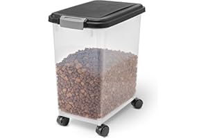 Iris Ohyama, KatzenfutterAufbewahrung mit Rollen, 30L/11kg, Schwarz, Luftdichte Futterbox, Trockenfutter, Futterbehälter, Für Hunde, Katzen, Tierfutterbehälter, BPA-frei, Futtertonne, MP-8