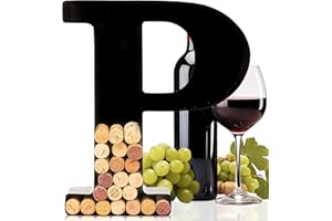 will's Porta tappo per vino - Lettera monogramma in metallo (P), Nero, Grande | Regali per gli amanti del vino, regali di inaugurazione della casa, fidanzamento e addio al nubilato