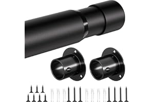 INSIMHEART Extendable Wardrobe Rail, 43-247cm Adjustable wardrobe rails and fittings, 32MM Heavy Duty Metal Clothes Rail Pole With Fixing Sockets, Hanging rails for clothes, Wardrobe, Cabinet, Bathroom, Black