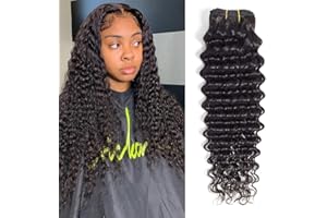 YLEGANT Deep Wave Human Hair Bundles for Black Women Long Curly Weave Bundle Human Hair Brazilian Virgin Hair Bundles Double Weft Natural Black Color Can Be Dyed Single Bundle 100g 26 Inch