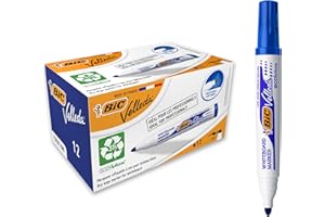BIC Velleda 1701 ECOlutions Feutres pour Tableau Blanc Effaçables à Sec à Pointe Conique Grande - Bleu, Boîte de 12