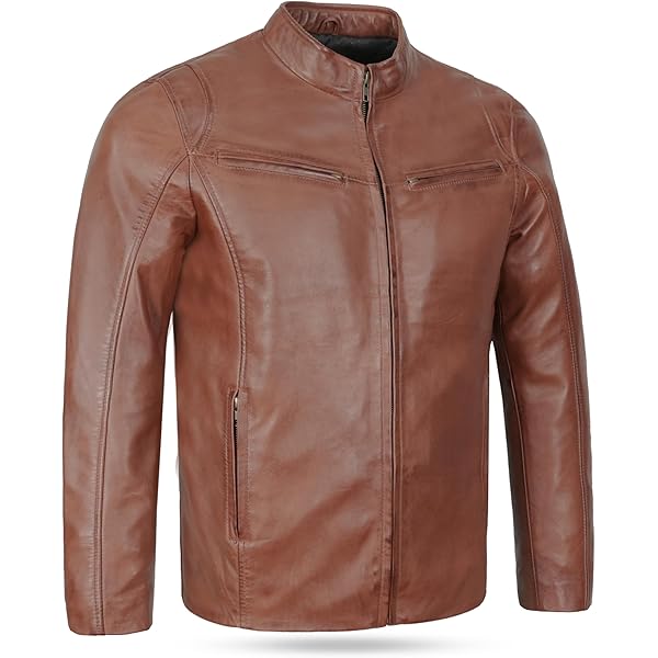 Infinity Giacca Sportiva da Uomo in Vera Pelle con Zip Stile Retro