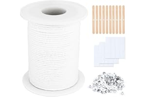 ZECOUK Mechas para Velas, Kit de Fabricación de Velas con 61m Mecha de Vela de Algodón 100 Piezas Bases de Mecha 10 Soportes de Mecha 60 Pegatinas de Mecha, Mechas Velas, para Fabricación de Velas