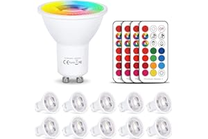 HYDONG GU10 LED Bulbs Warm White 6W RGB Spotlight Bulb, 12 Colors, Dimmable by Remote Control for Track Lamp, Recessed Ceiling Light - 10 Pack
