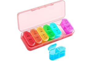 Betife Tablettenbox 7 Tage Morgens Abends, Pillendose Woche 2 Fächer Groß, Medikamentenbox 7 Tage mit Pillenbox Klein für Unterwegs, Tabletten Organizer 14 Tage Tragbare Tablettendose (Rosa)