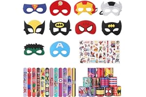 MOOSHY Superhero Party Bag Fillers Superhero Masks and Slap Bands Superhero Sticker for Boys Girls Superhero Masks for Kids Party Birthday Party Bags Favors