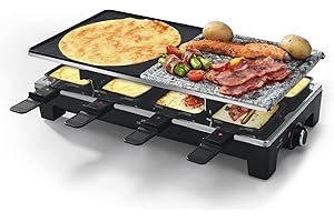 SENYA 4en1 Raclette, Grill, Pancake, Piedra para cocinar, 8 personas, Revestimiento antiadherente, 1500W, Chesse & Stone, SYCK-G092