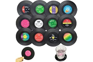 BDSHUNBF 12 Pezzi Sottobicchieri Retrò, Vinile Rotondi Antiscivolo per Caffè Tè Bevande Bar