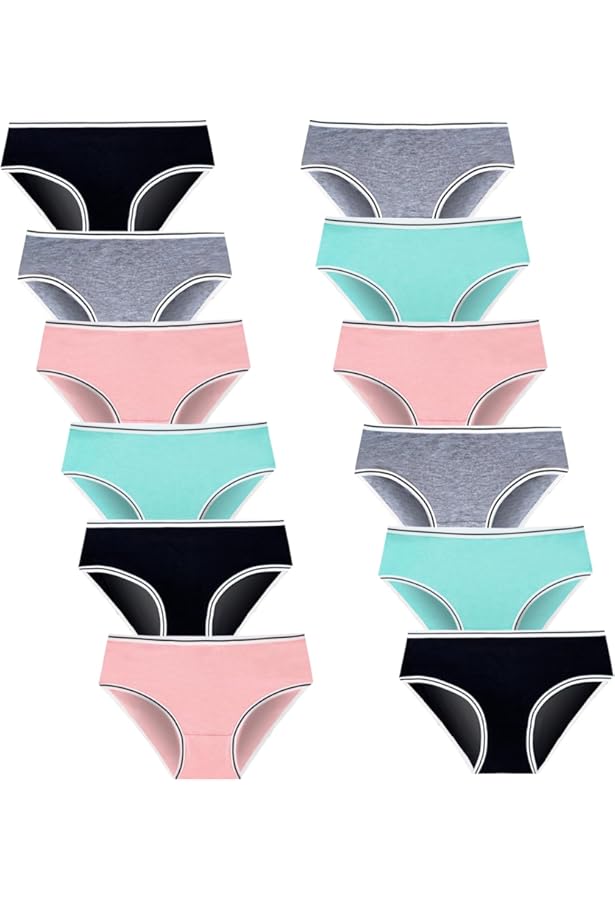 Culottes Filles 8-18 Ans - Lot De 8 Ou 12 - Douces, Respirantes, Confortables - Élastique Sans Coutures - Pour École, Sport, Quotidien