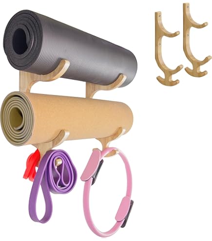 DAKAJA Yogamathouder, wandhouder voor yogamatten, zwarte opbergplanken voor het opbergen van yoga-nekrols/oefenmat/pilatesmatten, gym decor foam roller standaard