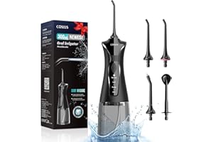 ‎COSLUS COSLUS Munddusche Kabellos Elektrischer Zahnreiniger: 4 Modi Mundduschen Kabellos 300ml Wassertank Munddusche Schnellladung für 30 Tage Akkulaufzeit Zahnzwischenraumreiniger