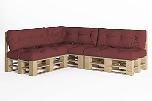 chilly pilley Cuscino Trapuntato Per Mobili In Pallet Riempito Con Fiocchi Di Schiuma Cuscino Per Divano Per Schienale Cuscino Per Sedile Cuscino Laterale Set (Set Di 7 Rosso Scuro)