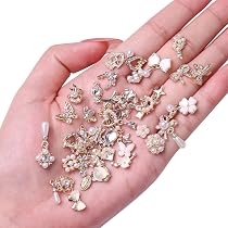 50 Stück Silber Nail Charms Set – Gemischte 3D Strasssteine, Perlen & Schleifen Aus Metall Für Nageldesign & DIY