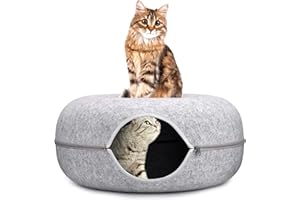 WUUDI katzenbett,Höhlen&häuser,Abnehmbares Tunnelspielzeug Kann für Katzenbetten oder Katzenspielzeug verwendet Werden,katzennest Filz rundes Design, Donut katzenbett Harter atmungsaktiver Filz (L)