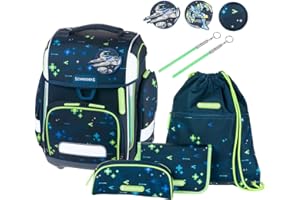 Schneiders Vienna Schneiders 78399-072 - Schulranzen Ergolite Sonic, 9-teiliges Set mit Schultasche, Federmäppchen, Schlamper, Sportbeutel, 3 Klett-Motiven und 2 Leuchtstäben
