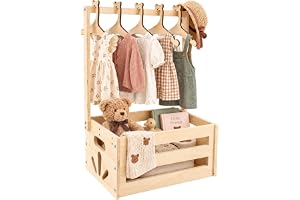 Babypresentkorg i trä med handtag, trälåda, babygåva med 5 galgar, babyförvaringslåda, klädställ och förvaringslåda för nybli