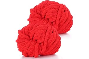 YUSHENGTAI Lana Grossa per Coperte a Mano, 2 Pezzi 500g Rosso Lana Grossa Morbido e Confortevole, Gomitolo lana Grossa, Gomitolo Ciniglia Grossa Cuscini, Coperte, Sciarpe, Cappelli Lavorati a Maglia