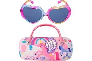 PinkSheep Kids Sunglasses for Girls with Kids Unicorn Cats Glasses Case Age 3-10 Glasses UV Protection for Toddlers