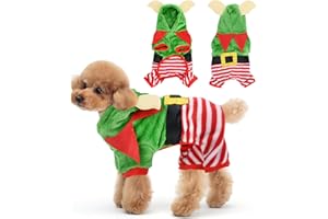 BRTNUP Santa Claus 4 Legs Dog Pjs Warm Coat for Small Medium Dogs Cats Puppy Cosplay - Xmas Hoodie Coat, Christmas Dog Costume, Green-M