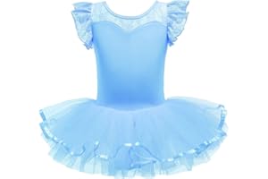 DYMCII Little Girls Ballet Dance Tutu Leotard Dress Short Sleeve Skirted Ballerina Outfits Birthday Party Dancewear Gymnastics Costume