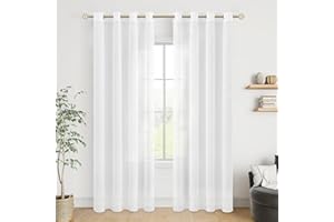 MRTREES Cortinas Blancas de Salon Modernas Dormitorio 2 Piezas 140x240 CM Cortinas y Visillos Translucidas Efecto Lino para Habitacion Juvenil Comedor Lindas Cortinas de Casa con Ojales