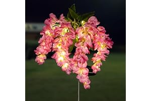 QINER Solar Lights Outdoor Garden, Solar Garden Lights Solar Powered Waterproof IP65,2 Lighting Modes, Wisteria Flower Garden Lights, Outdoor Solar Fence Lights for The Garden,Patio,Yard[1Pack Pink]