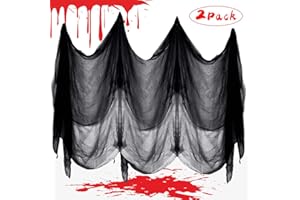 O-KINEE Halloween Decoration, 300 x 600 cm Noir Effrayant Halloween, Chiffon Effrayant, Gaze Spooky, Rideau d'horreur pour Salle de Fête en Plein air Maison Hantée Portes d'Entrée à l'Extérieur