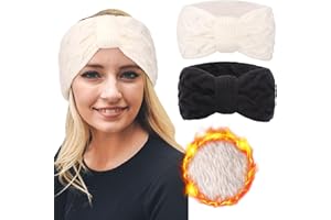 DRESHOW Femmes Chaud Tricoté Bandeau Hiver Oreille Plus Chaud Crochet Tête Enveloppe épais Polaire Doublure Cheveux Bandes pour Femme