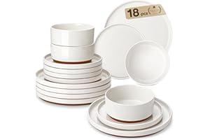 MALACASA Plates and Bowls Set, 18 Piece Elegant Raised Edge Dinner Sets for 6 People, Scratch Resistant Dinnerware Sets Crockery Set, Mircowave Dishwasher Safe Dishes Set, White, Leah Series
