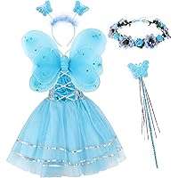 Tacobear 5 Stück Feenkostüm Kinder mit Feenflügel Feenkleid Blumenkranz Haare Schmetterling Fee Haarreif Haarband Feen…