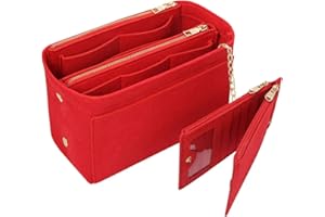 Yoillione Feutre Organisateur de Sac à Main Femme avec Portefeuille Porte-Cartes, Multi Poches Sac Interieur Rouge, Bag in Bag Organizer Petit Sac Organiseur avec Poignée
