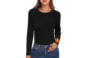 Crewhpo Camiseta Termica Mujer Manga Larga Ropa Interior Elástica y Transpirable Camisetas Térmica Cuello Redondo Tops para Running Fitness Esquí