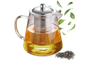 Behogan Théière en verre de 1,3 l avec infuseur en verre borosilicate - Protection contre la surchauffe - Infuseur à thé pour feuilles en vrac - Idéal pour la préparation de thés en vrac, herbes