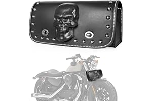 Quixofiber Tool Bag PU Leather Fork Bag 3D Skull Motorcycle Handlebar Waterproof Fork Hold Universal Motorbike Accessory Packet