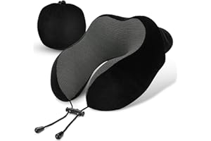 LUXSURE Oreiller de Voyage, Coussin Voyage en Mousse à Mémoire de Forme pour Nuque Cervical, Coussin Ergonomique Voyage pour Avions, Voitures, Autobus, TGV & Trains, Noir