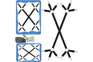 Tanxan 2 Pcs Fitted Heavy Duty Bed Sheet Clips for Bedding, Adjustable Bed Sheet Straps for Corners Keep Sheets Firm & Tight in Place, Universal Bed Sheet Clips Keeping Sheets Place, Sheet Suspenders