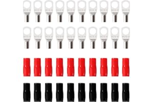 YIXISI 40 Pezzi M8 SC10-8 AWG8 Ring Terminali Connettori Kit, Capicorda Cavo Batteria, Capicorda Elettrici ad Anello di Rame, con Manicotti Isolanti, per Cavo Elettrico, Argento