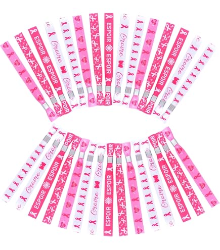 48 Bracelets Silicone Octobre Rose - Sensibilisation Cancer Du Sein, Messages D’espoir, Taille Unique - 7