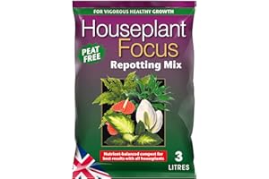 Houseplant Focus Repotting Mix, 3L - Growth Technology Potting Soil for Indoor Plants - Peat-Free Compost Soil - Professional Grade House Plant Food, Brown