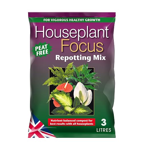 Houseplant Focus Repotting Mix, 3L - Growth Technology Potting Soil for Indoor Plants - Peat-Free Compost Soil - Professional Grade House Plant Food, Brown | Soil based compost using coir and perlite, nutrient rich for up to 2 months, multi purpose plant food for healthy roots.