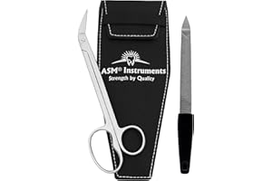 ASM INSTRUMENTS ASM® Toe Nail Scissors Clippers + Nail File with Pouch - Extra Long Handle Stainless Steel Toenail Scissor for Fingernail & Thick Ingrown Toenails Chiropody Podiatry Nail Clippers for Women & Men