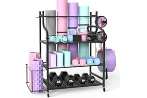 ZACHVO Dumbbell Rack - Home Gym Storage Weight Rack 360° Wheels, Equipment Storage Space-Saving Fitness Organiser for Kettlebells Yoga Blocks, 8 Hooks