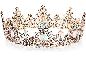 Barock-Krone, Teklemon Tiara Kristallkrone, Queen Tiara Krone, Damen Gothic Haarschmuck Vintage Gold Runde Krone für Hochzeit Geburtstag Party