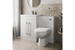 AURORA® 1100mm Combination Vanity Unit Furniture Set, Wash Basin Bathroom Sink, BTW Toilet Pan & Soft Close Seat, Storage Cabinet, Reversible, White Gloss