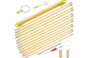 TOOSOAR 15 Stück Kabeleinziehhilfe,Fiberglasstangen Einziehhilfe mit Führungsfeder,für Kabelverlegung und Haushaltsstrom (33cm, Gelb)